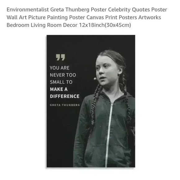 Greta Thunberg Quote Canvas Wall Art Poster 12x18inch‎ Black - Picture 1 of 6
